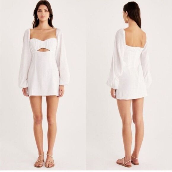 REVOLVE Rumer The Label Camille 100% Cotton Cutout Mini Dress Long Sleeve Large - Picture 1 of 15